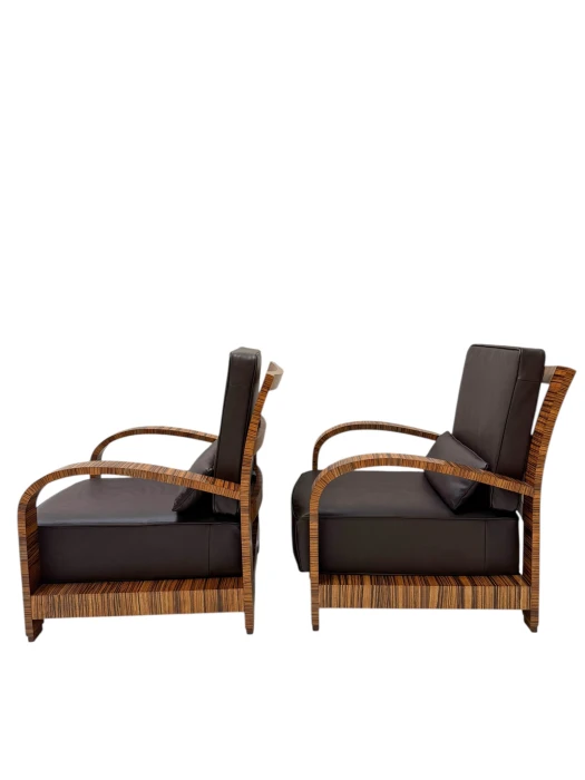 Two Art Deco Lounge Chairs with Leather Cushions France, 1930s
